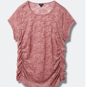 NWT TORRID Stretch Lace Crew Neck Cinch Side Tee SIZE 2